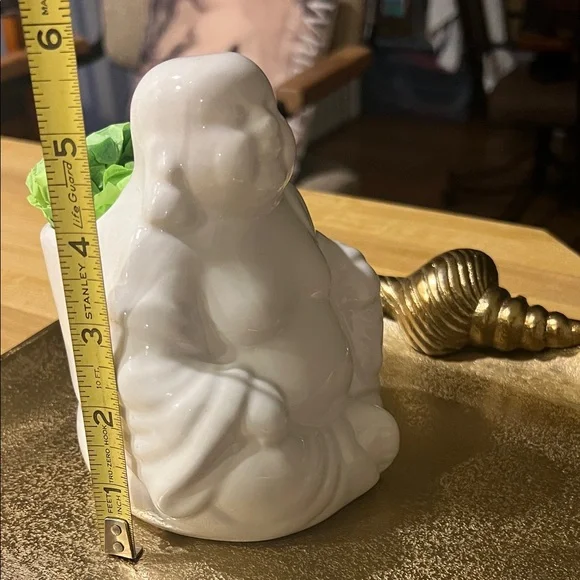 #1197** Lucky Buddha: Yak & Yeti White Ceramic Figurine - Picture 7 of 12